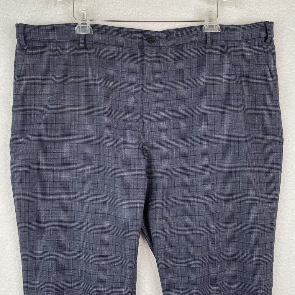 Michael Strahan Mens Blue Glen Plaid Dress Pant 46x30 Flat Front Stretch Trouser